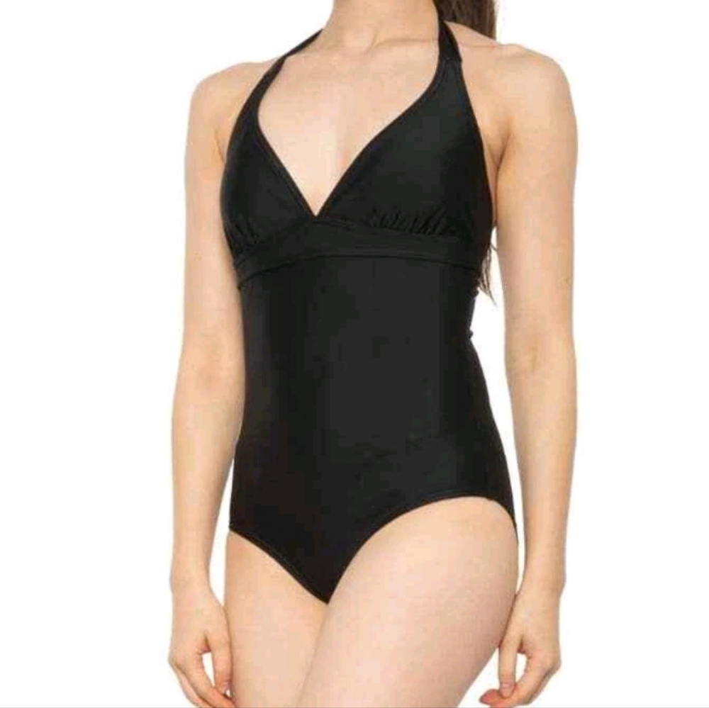 Prana Lahari Women's Black Halter One Piece Full Bottom Beach Swimsuit S